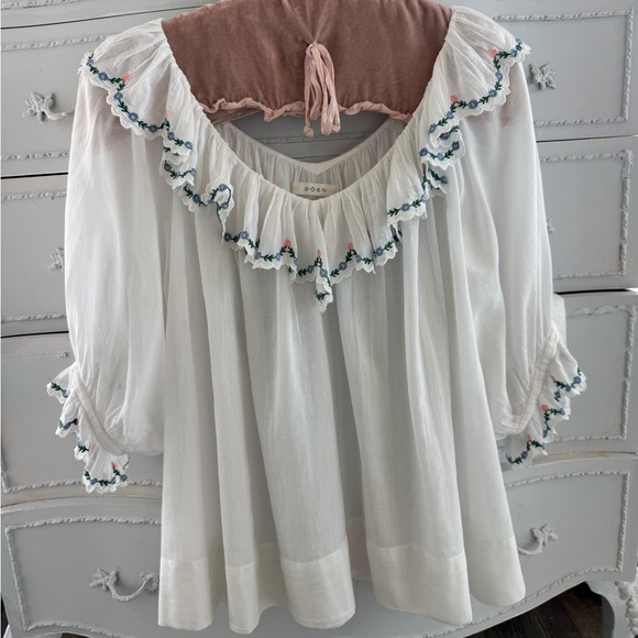 DOÉN CHATEAU 🌺🍃 “BLOUSE,” WHITE, (was hemmed from Chateau Slip), RARE, Size L - Picture 1 of 13